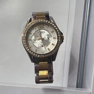 Fossil Two-Tone Watch with Crystal Bezel